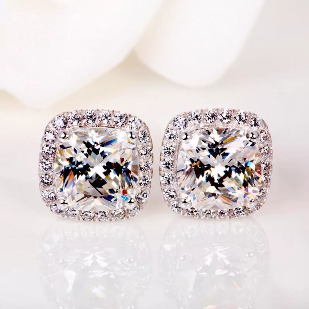 Sterling CZ Halo Stud Earrings